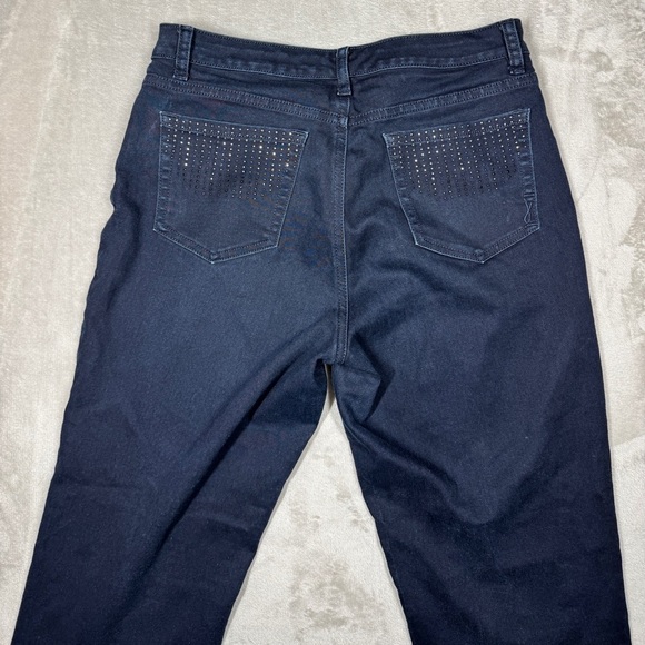 Jones New York Lexington Straight Dark Wash Zipper Fly Rhinestone Blue Jeans 10 - Picture 4 of 16